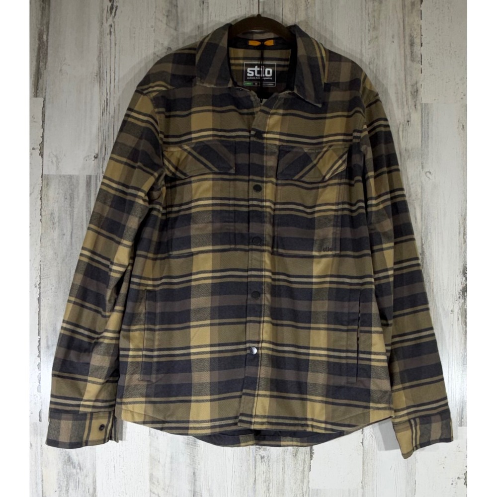 Stio Buckhorn Insulated Snap Shirt Medium Gray Plaid Organic Cotton Shacket NWT